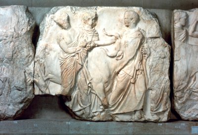 Koeien geleid naar offer, van de zuidelijke fries van het Parthenon door Unbekannt