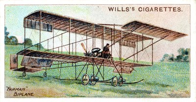 Henri Farman in de Farman dubbeldekker, Franse vliegenier en vliegtuigbouwer, ca. 1909 door Unbekannt