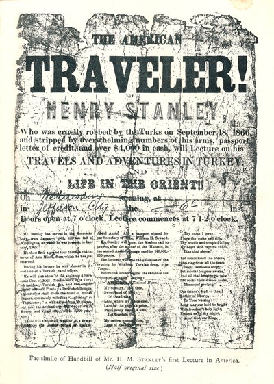 Henry M. Stanley, Pamflet van Lezingentour in Amerika, Op 31-jarige leeftijd ontdekte Dr. Livingstone in Afrika door Unbekannt