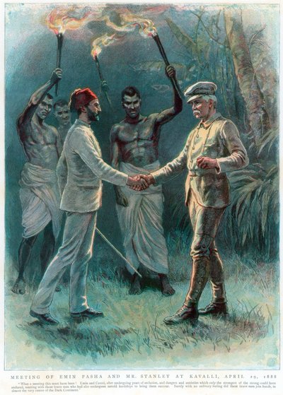 Henry Morton Stanley, Welshe journalist en ontdekkingsreiziger, ontmoet Emin Pasha in Kavalli, 29 april 1888 door Unbekannt