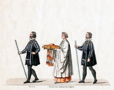 Herauten en priester, kostuumontwerp voor Shakespeares toneelstuk, Henry VIII, 19e eeuw door Unbekannt
