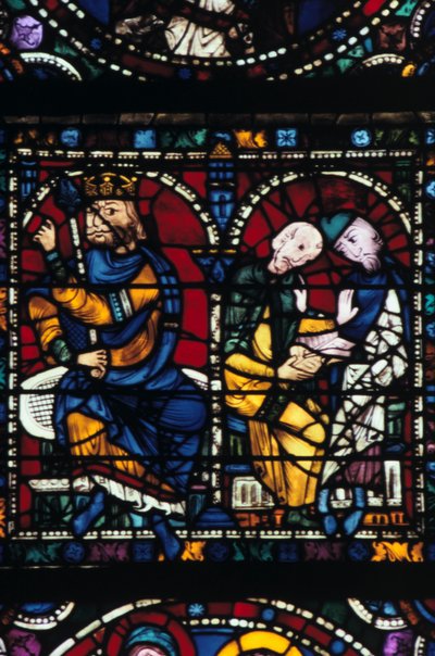 Herodes en zijn adviseurs, glas-in-lood, Kathedraal van Chartres, Frankrijk, 1145-1155 door Unbekannt