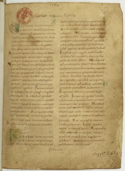 Historia Brittonum door Nennius. Eerste pagina van manuscript, 11e eeuw door Unbekannt
