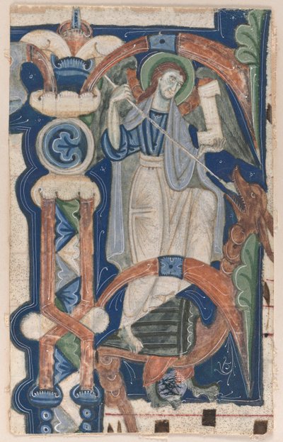 Geïllustreerde initiaal P uit een koorboek: St. Michael en de draak door Unbekannt