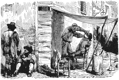 Geschiedenis van het Oude Rome. Romeinse kapperszaak in de oude stad door Unbekannt