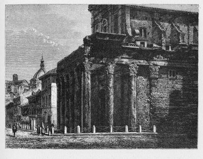 Geschiedenis van het Oude Rome. Tempel van Antoninus en Faustina is een oude Romeinse tempel in Rome, aangepast aan de kerk van San Lorenzo in Miranda. door Unbekannt