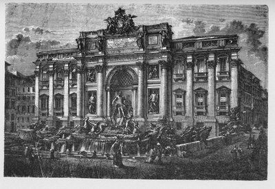 Geschiedenis van het Oude Rome. Trevifontein is een fontein in de wijk Trevi in Rome, Italië, ontworpen door de Italiaanse architect Nicola Salvi en voltooid door Pietro Bracci. door Unbekannt