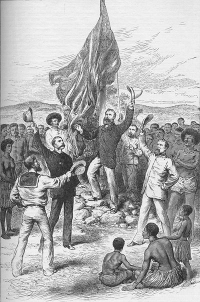 Het hijsen van de Britse vlag in Nieuw-Guinea, 1883 door Unbekannt