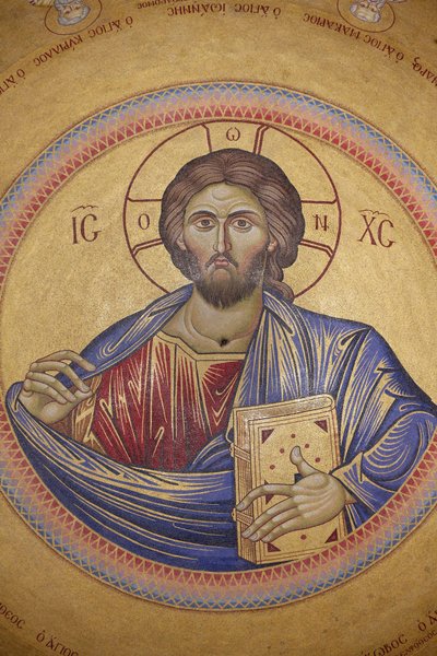 Heilig Grafkerk, Plafond van de Catholicon, Christus Pantocrator mozaïek, Jeruzalem, Israël door Unbekannt