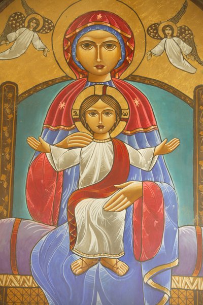 Heilige Maagd en Sint Jan Kame koptisch klooster icoon Egypte door Unbekannt