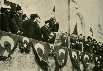 Heilige oorlog wordt uitgeroepen in de Fatih-moskee, Constantinopel, 14 november 1914, ca. 1920 door Unbekannt