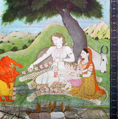 Heilige familie op de brandstapel, met Siva, Parvati en Ghanesh, 19e eeuw door Unbekannt