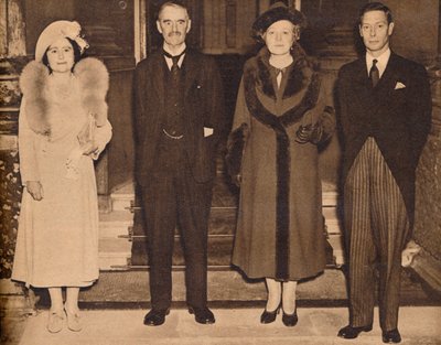 Weer Thuis - de Koning, de Koningin, met de heer en mevrouw Chamberlain, 1938 door Unbekannt
