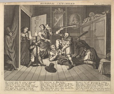 Hudibras gecatechiseerd Plaat 9: Illustraties bij Samuel Butlers Hudibras, 1725-30 door Unbekannt