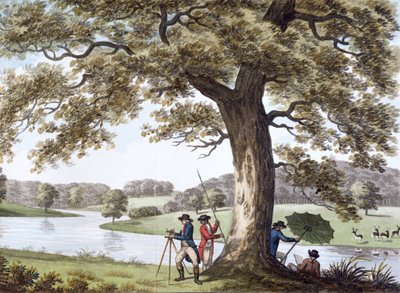 Humphry Repton aan het landmeten met een theodoliet, laat 18e-begin 19e eeuw door Unbekannt