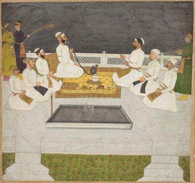 Husain Ali Khan vermaakt zijn broers, de Sayyid Brothers, ca. 1712-19 door Unbekannt