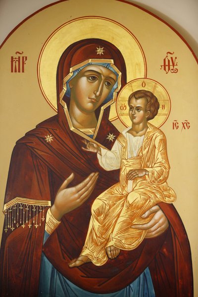 Icoon in Maria Magdalena Russisch-orthodoxe kerk op de Olijfberg: Maagd en kind, Jeruzalem, Israël door Unbekannt