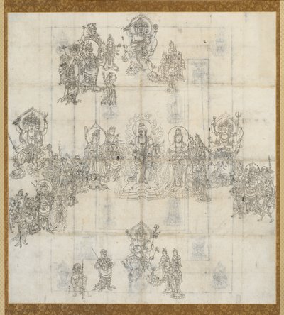 Iconografische schets Zuzo voor de Mandala van de Welwillende Koningen Sutra, 1100s door Unbekannt