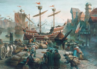 In de haven van een Hanzestad door Unbekannt