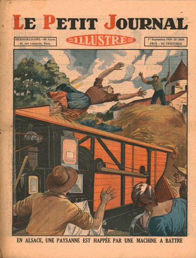 In de Elzas wordt een boerin gevangen in een dorsmachine, 1929 door Unbekannt