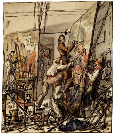 In een kunstenaarsatelier, 1820s door Unbekannt