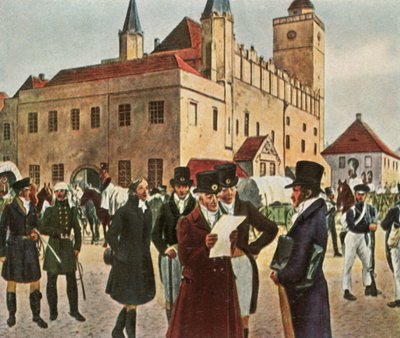 Voor het stadhuis van Reichenbach in Silezië tijdens het staakt-het-vuren, 1813, 1936 door Unbekannt