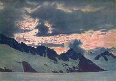 In het kielzog van de dageraad: Groene mist gezien op Alpenpiek en vallei, c1935 door Unbekannt
