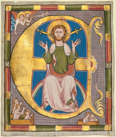Initiaal E uit een gemeentewetboek: Het Laatste Oordeel, c. 1330 door Unbekannt