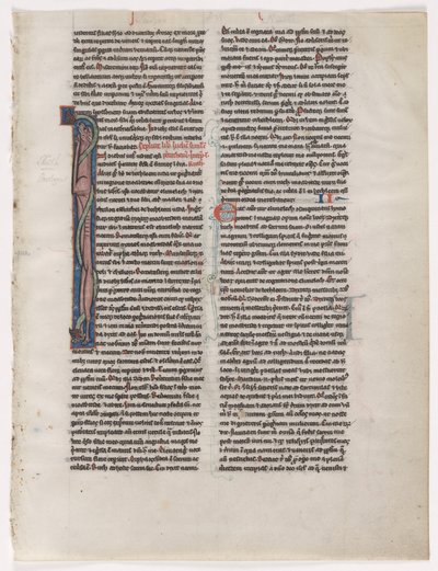 Initiaal I: Verstrengelde beest en slang: Blad uit een Bijbel 2 van 2 uitgesneden bladeren, c. 1225-1250 door Unbekannt