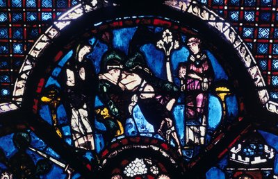Gewonde pelgrim genegeerd door priester en Leviet, glas-in-lood, Kathedraal van Chartres, Frankrijk, 1205-1215 door Unbekannt