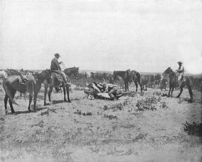 Inspectie van een brandmerk op de prairies, VS, ca. 1900 door Unbekannt