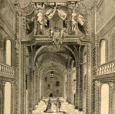 Interieur van het Dukes Theatre, ca. 1673 door Unbekannt