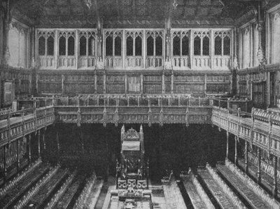 Interieur van het Lagerhuis, Westminster, kijkend naar de stoel van de voorzitter, 1909 door Unbekannt