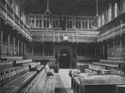 Interieur van het Lagerhuis, Westminster, kijkend naar de Strangers Gallery, 1909 door Unbekannt