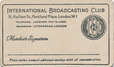 International Broadcasting Club: Lidmaatschapskaart, ca. 1930s door Unbekannt