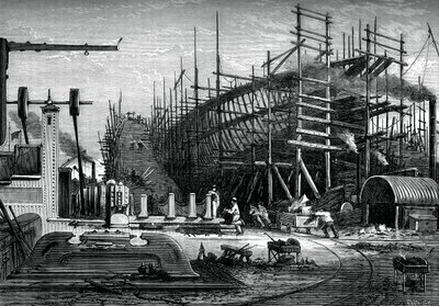 Ijzeren schip, Messrs Samudas werf, Isle of Dogs, Londen, ca. 1880 door Unbekannt