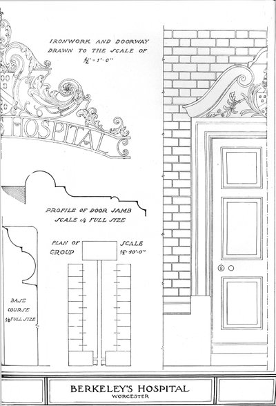 Smeedwerk en deur, Berkeleys Hospital, Worcester, Worcestershire, 1924 door Unbekannt