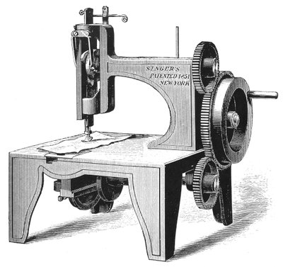 Isaac Merrit Singers eerste naaimachine, gepatenteerd in 1851, 1880 door Unbekannt