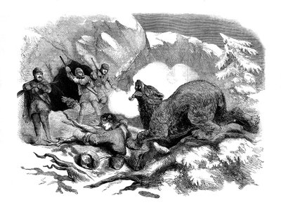 Jack Curlings nauwe ontsnapping aan een woeste beer, 1855 door Unbekannt