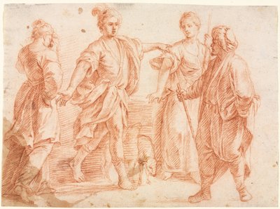 Jacob en Laban met Rachel en Leah recto, 1600s door Unbekannt