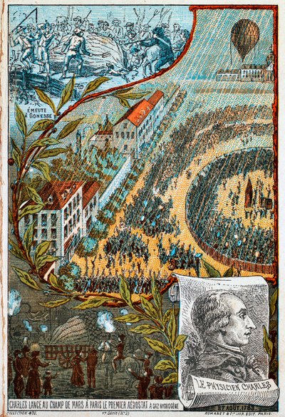 Jacques Charles lanceert zijn eerste aerostaat vanaf de Champ de Mars, Parijs, 1783, 1890s door Unbekannt