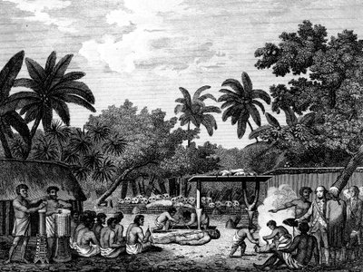 James Cook, Engelse navigator, getuige van mensenoffers in Tahiti Otaheite c1773 1815 door Unbekannt