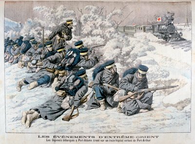 Japanse aanval op een hospitaaltrein bij Port Arthur, Mantsjoerije, Russisch-Japanse Oorlog, 1904 door Unbekannt