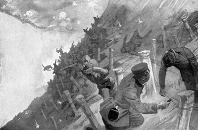 Japanse troepen afgeslacht bij het oversteken van Russische prikkeldraad, Russisch-Japanse oorlog door Unbekannt