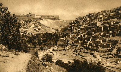 Jeruzalem - Kidronvallei, Siloam en stadsmuur, ca. 1918-ca. 1939 door Unbekannt