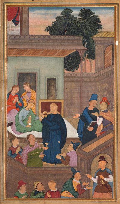 Jezus wekt de dochter van Jairus op uit de dood, uit een Spiegel van Heiligheid Mirat al-quds door Unbekannt