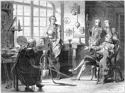 Joseph Black bezoekt James Watt in zijn werkplaats in Glasgow, ca. 1760 ca. 1879 door Unbekannt