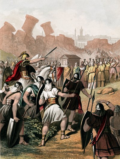 Jozua spoort zijn leger aan buiten de muren van Jericho door Unbekannt