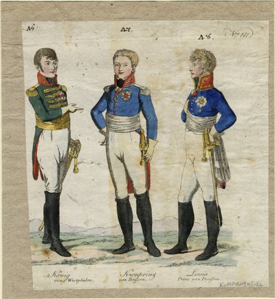 Jérôme Bonaparte, Koning van Westfalen, Prins Louis Ferdinand van Pruisen en Ludwig I van Beieren, ca. door Unbekannt