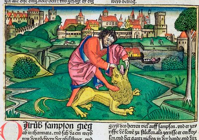 Rechters 14:5-9: Simson doodt de leeuw door Unbekannt